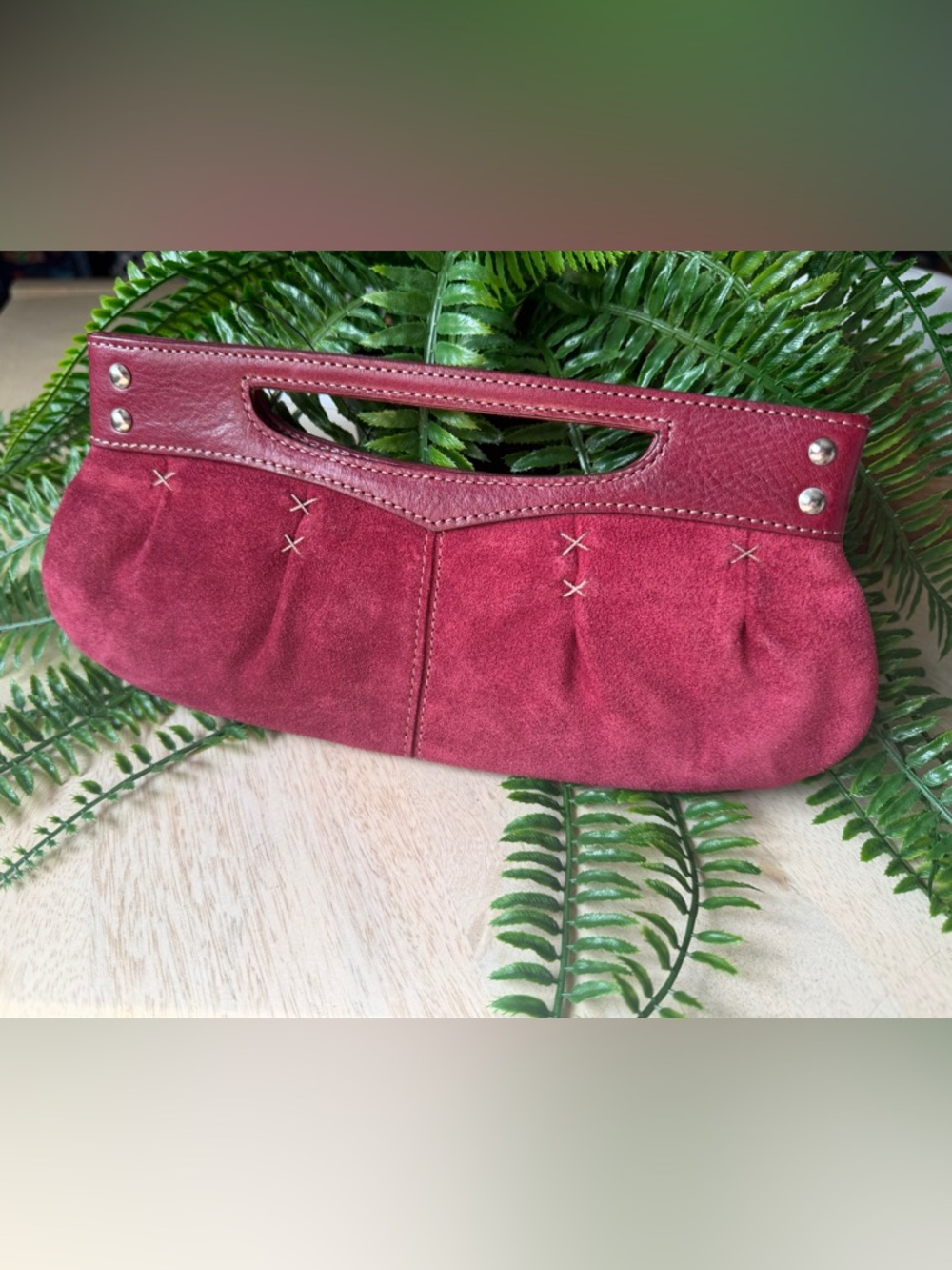 FOSSIL - Suede Clutch in Burgundy - Never Used Salesman Sample with Fossil Tag